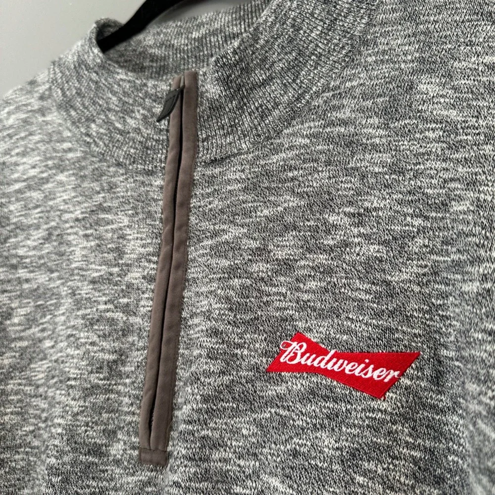 BUDWEISER SALUTE BY LEVELWEAR 1/4‎ ZIP PULLOVER SWEATER LARGE HEATHER GREY